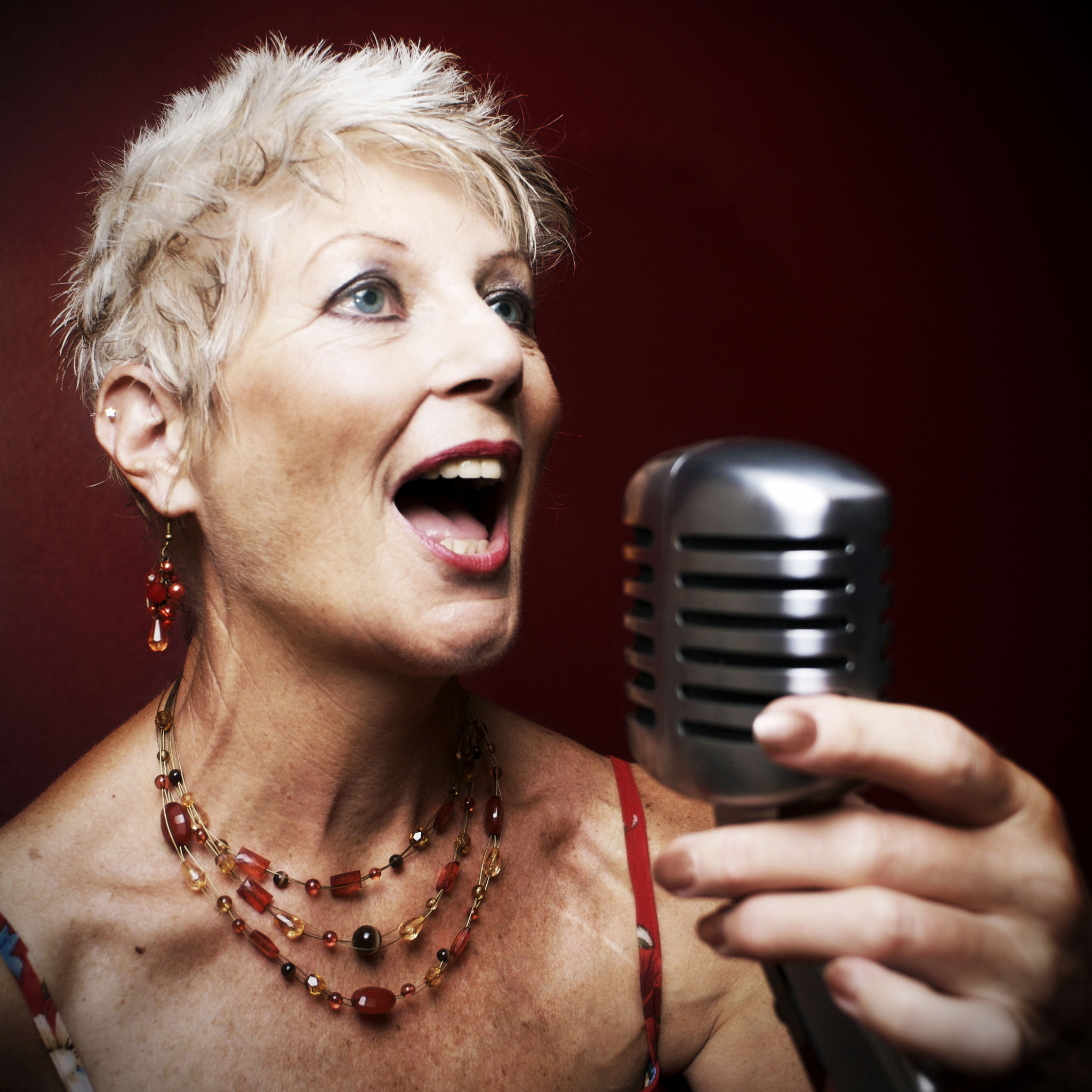 Singer with microphone portrait